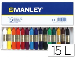 15 lápices cera blanda Manley colores surtidos ref.115